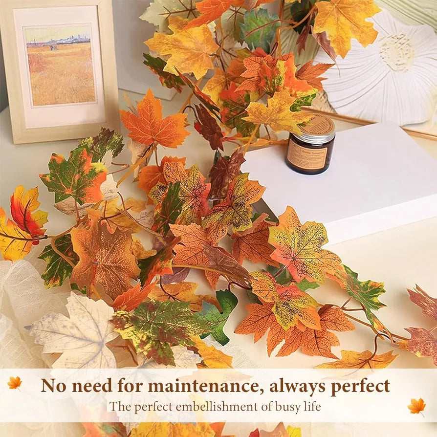 HASTHIP® 175CM/5.7FT Fall Leaves Garland, Fall Garland for Mantel, Artificial Maple Leaves Hanging Vine, Thanksgiving Halloween Garlands Leaf Decorations, Autumn Decorations for Home